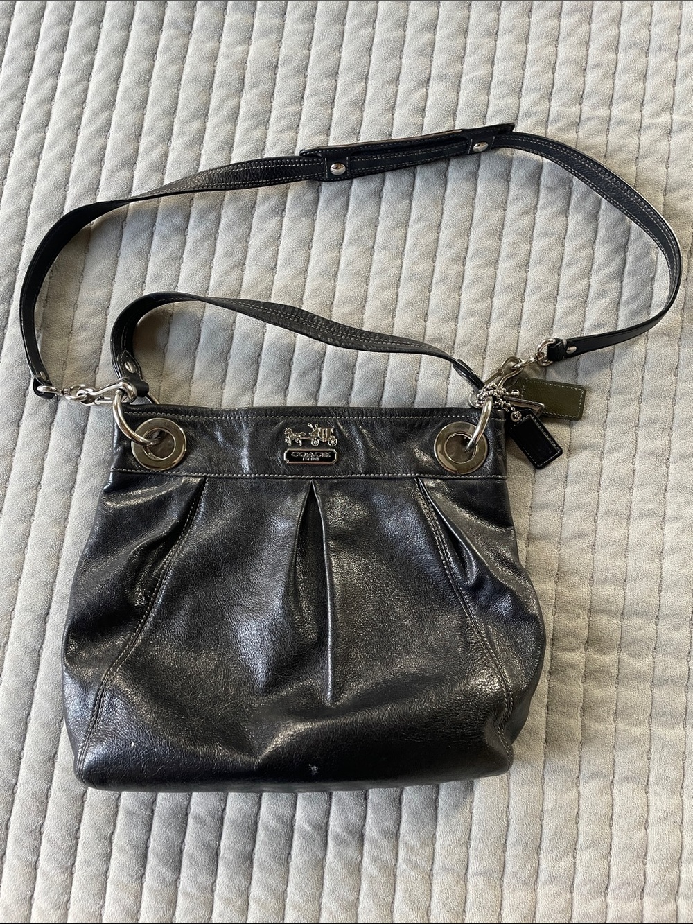 Coach Madison black pleated leather hobo handbag